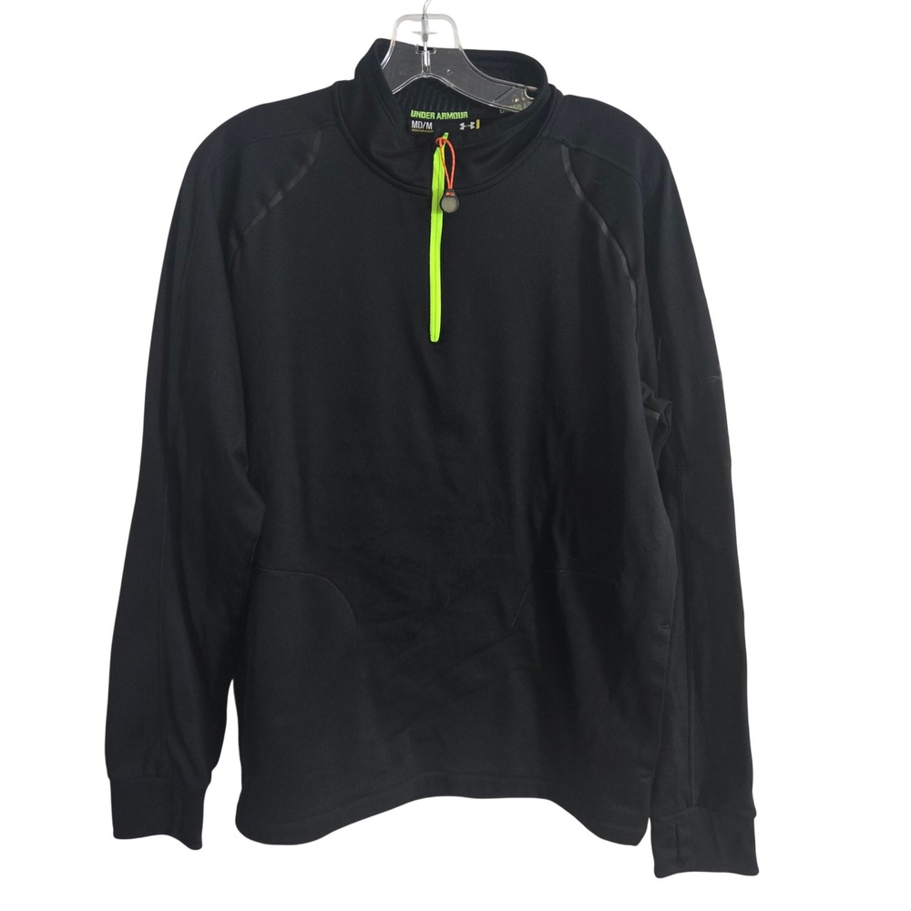 Under Armour Quarter Zip Pullover Mens Medium Black Neon Green Fitted Activewear